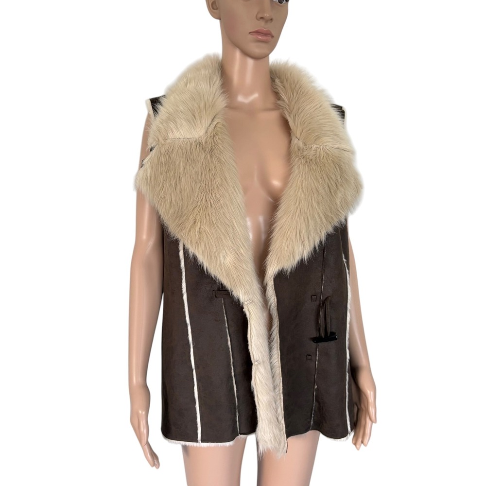 INC International Concepts Y2K Brown Faux Suede Fur Vest L Penny Lane Afghan - Picture 4 of 11